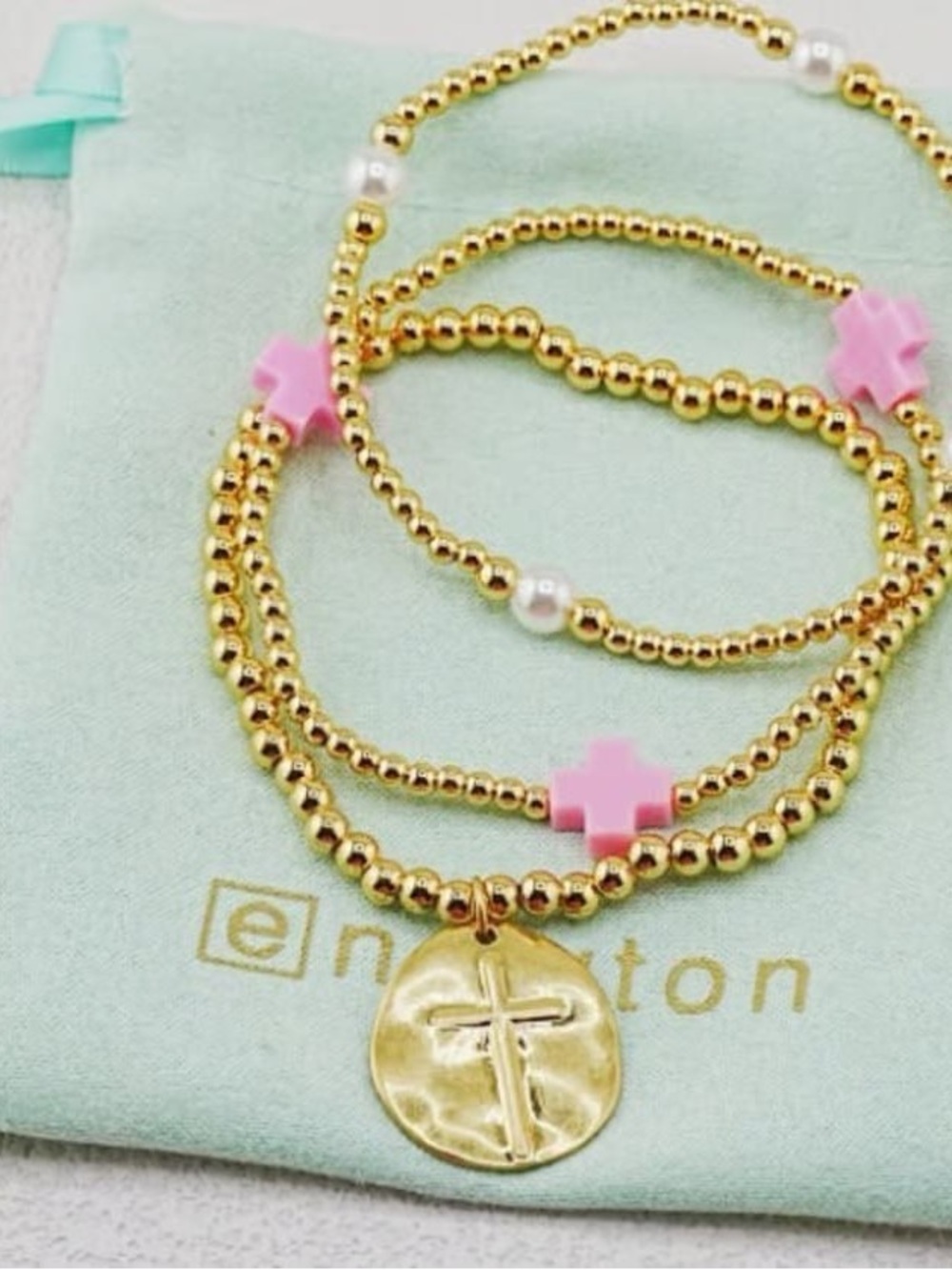 Enewton Gold Beaded Wrap Bracelet with Pink Cross Accents - Picture 4 of 4